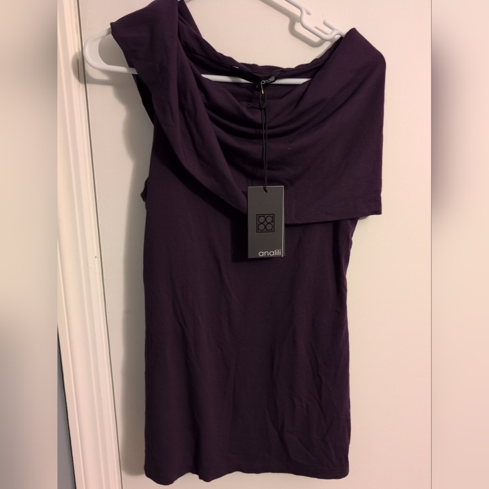 ANALILI Women's Wide Cowl Neck Sleeveless Top Eggplant 413J10 $135 NWT Sz Small - Picture 2 of 4